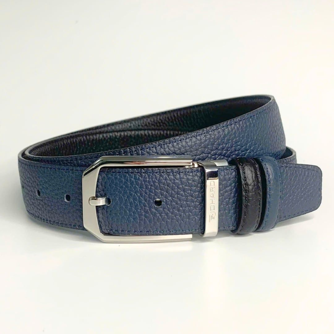 Dây lưng nam da bò xanh đen 3.4 cm mặt khóa thép không gỉ Richard RC070BX