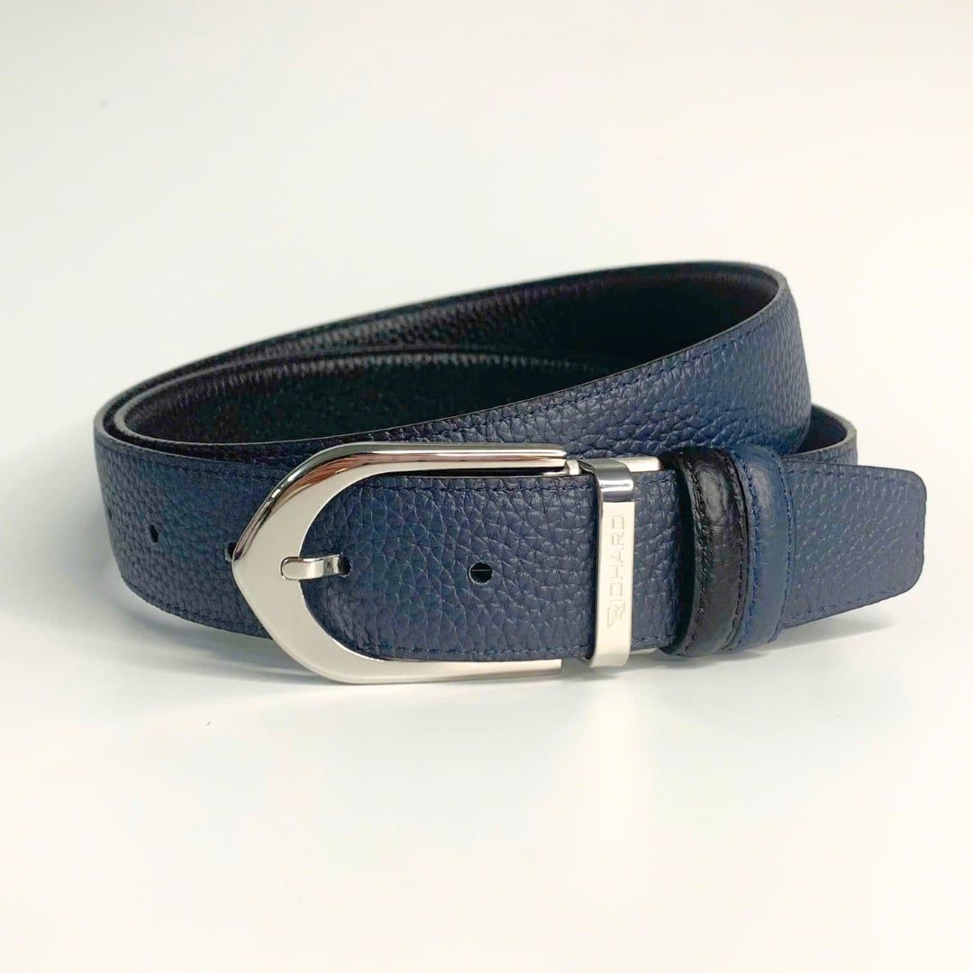 Dây lưng nam da bò xanh đen 3.4 cm mặt khóa thép không gỉ Richard RC071BX