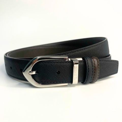 Dây lưng nam da bò vân Saffiano 3.0 cm mặt khóa thép không gỉ RC107BS