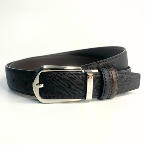 Dây lưng nam da bò vân Saffiano 3.0 cm mặt khóa thép không gỉ RC110BS