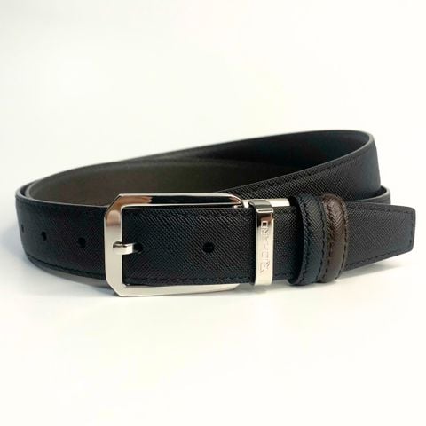 Dây lưng nam da bò vân Saffiano 3.0 cm mặt khóa thép không gỉ RC111BS
