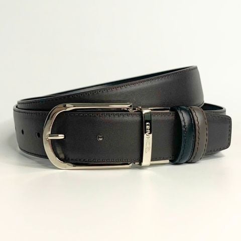 Dây lưng nam da bò nâu đen mịn 3.4 cm khóa kim RC001BD