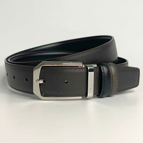 Dây lưng nam da bò nâu đen mịn 3.4 cm mặt khóa thép không gỉ Richard RC070BD