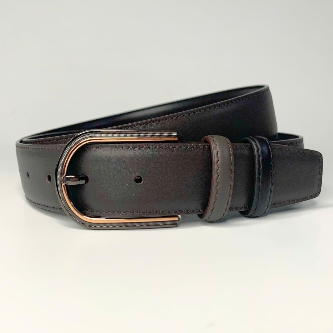 Dây lưng nam da bò nâu đen mịn 3.4 cm khóa kim RC017BD