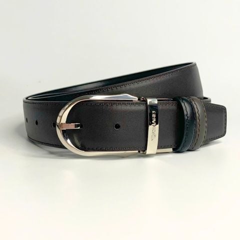 Dây lưng nam da bò nâu đen mịn 3.4 cm khóa kim RC005BD