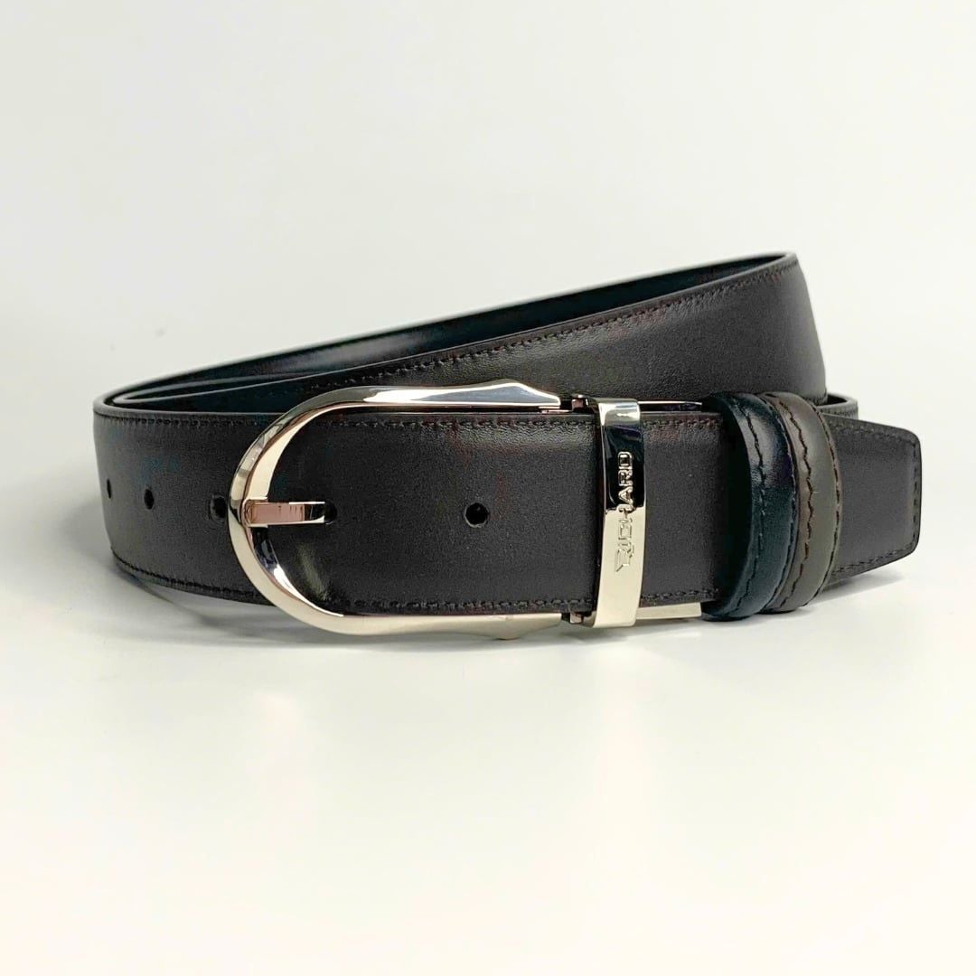 Dây lưng nam da bò nâu đen mịn 3.4 cm khóa kim RC005BD