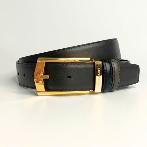 Dây lưng nam da bò nâu đen mịn 3.4 cm khóa kim RC009AD