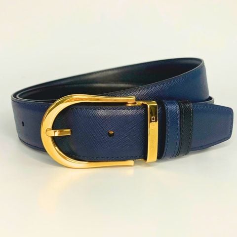 Dây lưng nam da bò vân Saffiano 3.4 cm mặt khóa thép không gỉ RC057ASX