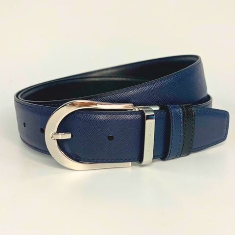 Dây lưng nam da bò vân Saffiano 3.4 cm mặt khóa thép không gỉ RC057BSX