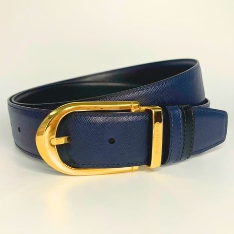 Dây lưng nam da bò vân Saffiano 3.4 cm mặt khóa thép không gỉ RC060ASX