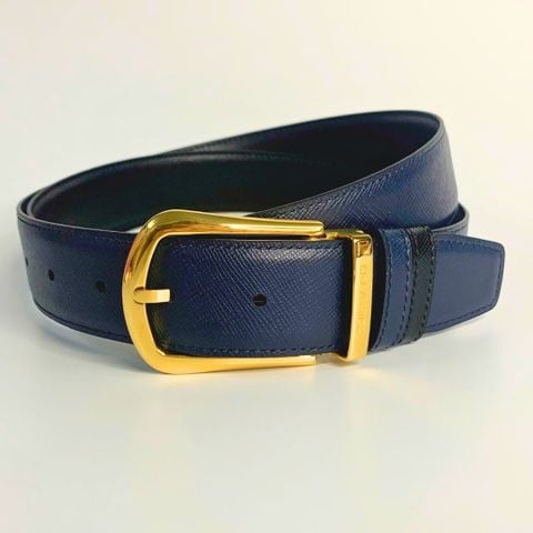 Dây lưng nam da bò vân Saffiano 3.4 cm mặt khóa thép không gỉ RC061ASX