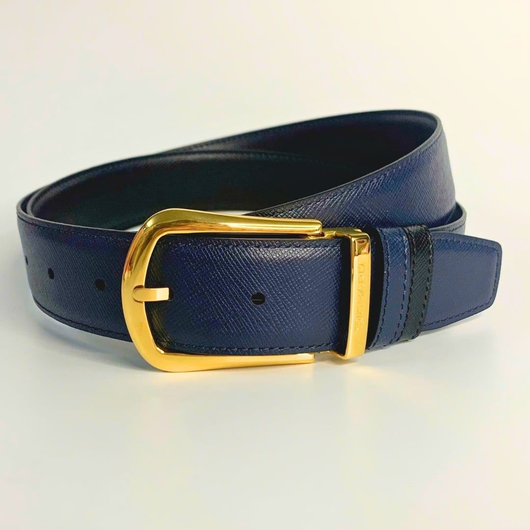 Dây lưng nam da bò vân Saffiano 3.4 cm mặt khóa thép không gỉ RC061ASX