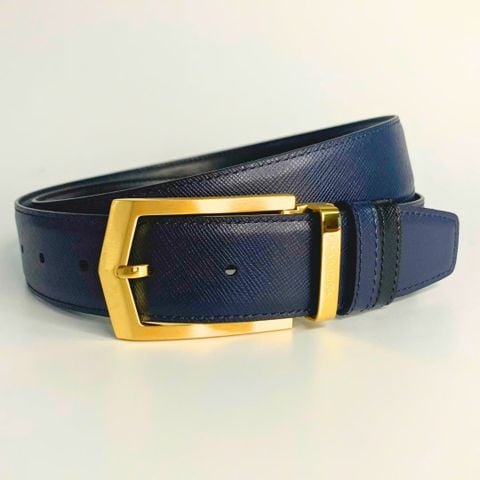 Dây lưng nam da bò vân Saffiano 3.4 cm mặt khóa thép không gỉ RC062ASX