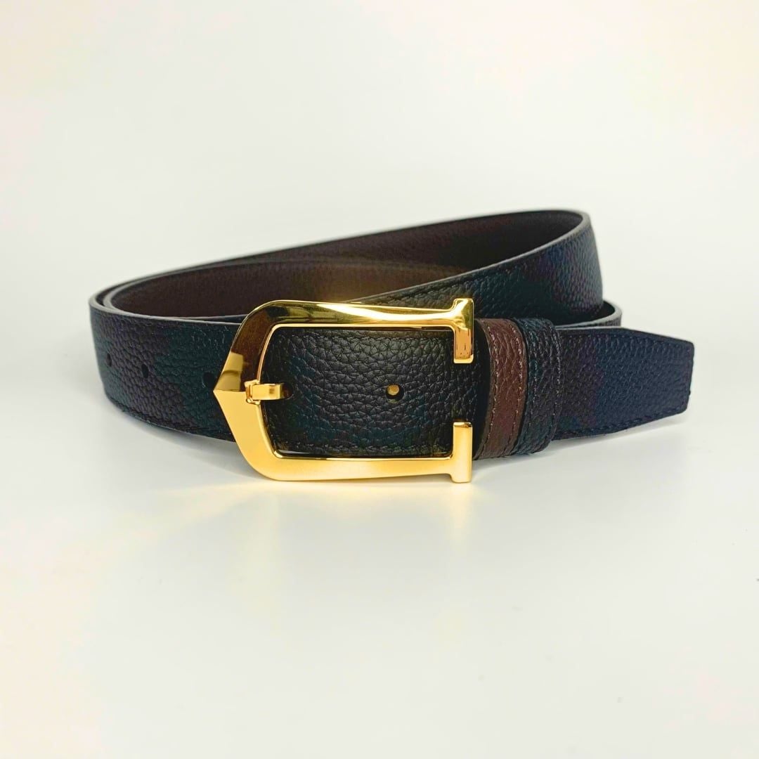 Thắt lưng nam da bò 3.0 cm nâu đen sần khóa kim Richard RC067AR