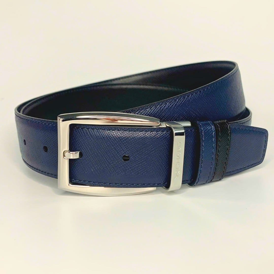 Dây lưng nam da bò vân Saffiano 3.4 cm mặt khóa thép không gỉ RC069BSX