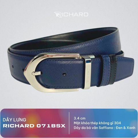 Dây lưng nam da bò vân Saffiano 3.4 cm mặt khóa thép không gỉ RC071BSX