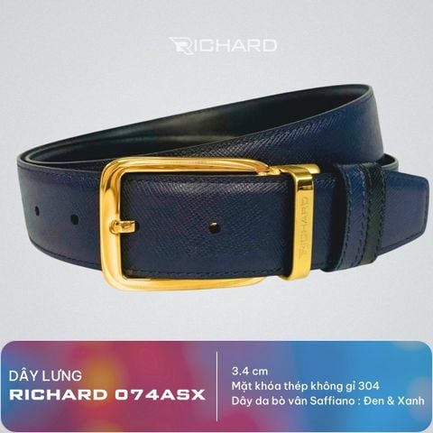 Dây lưng nam da bò vân Saffiano 3.4 cm mặt khóa thép không gỉ RC074ASX