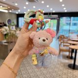 Móc khóa bông - Gấu mặc quần yếm