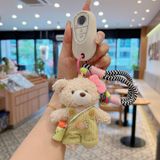 Móc khóa bông - Gấu mặc quần yếm