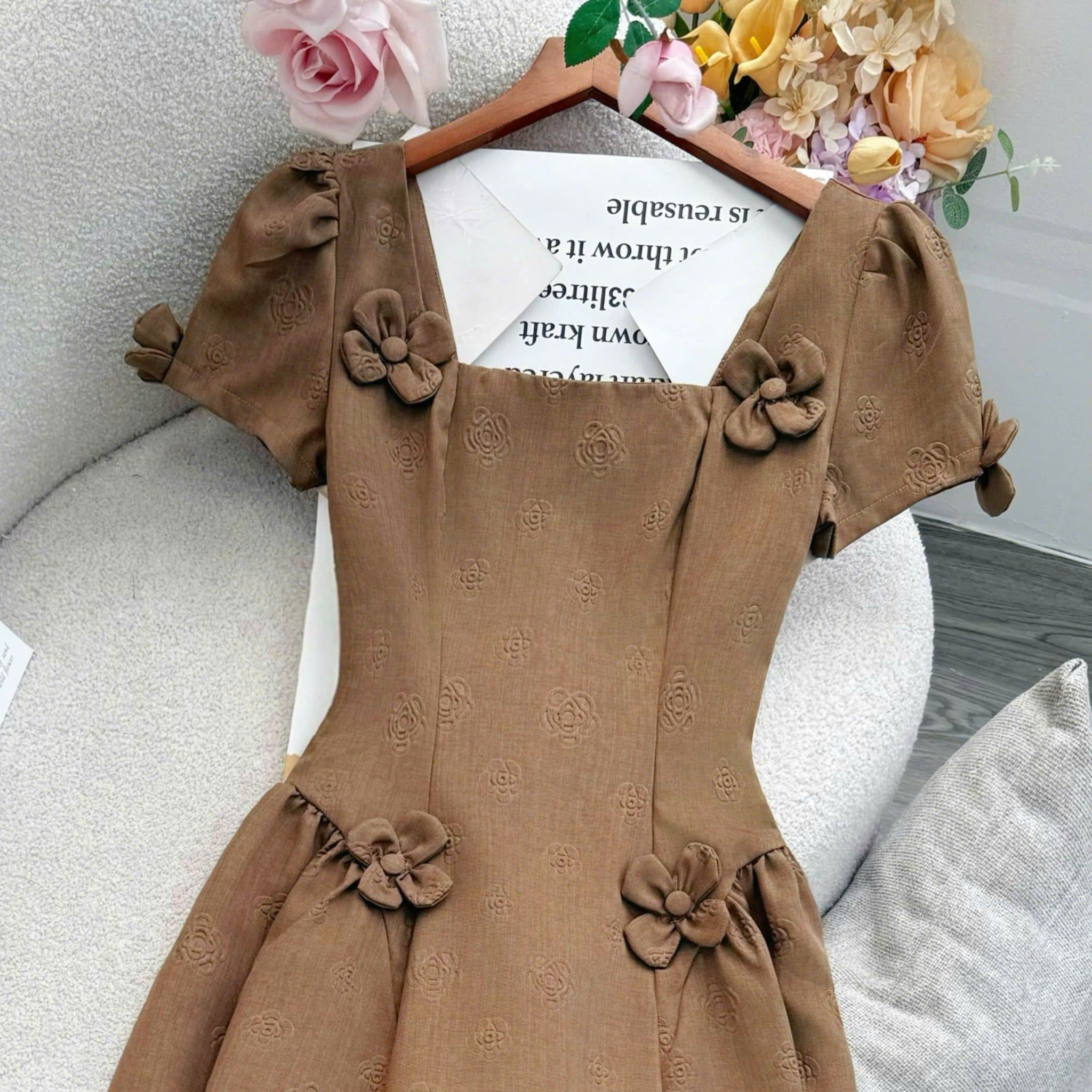 Đầm Bố Dập Hoa Thiết Kế TuTu Store Phù Hợp Công Sở Dành Cho Nữ - Mã D1448