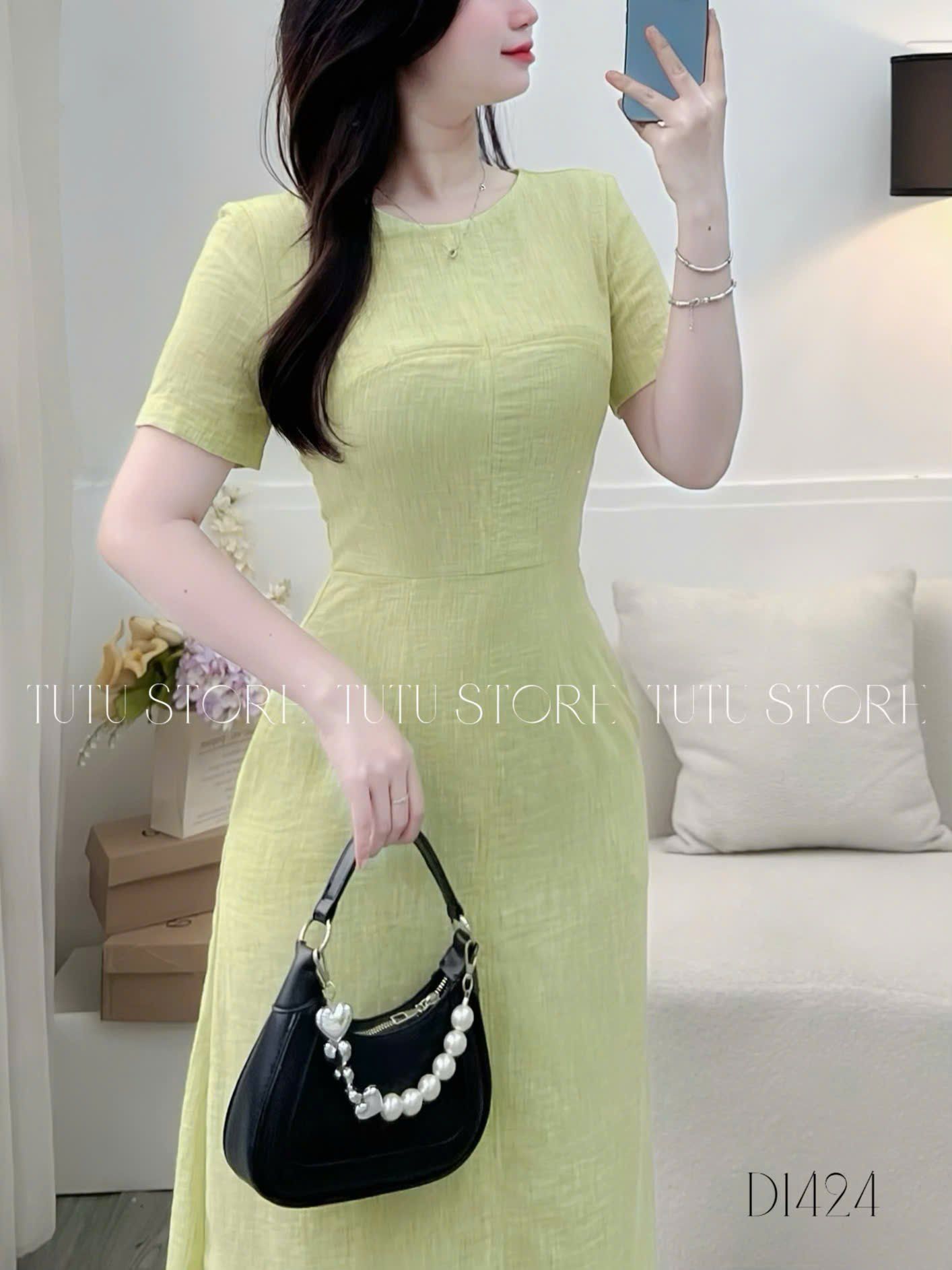 Đầm Linen Xước Thiết Kế TuTu Store Phù Hợp Đi Làm Dành Cho Nữ - Mã D1424