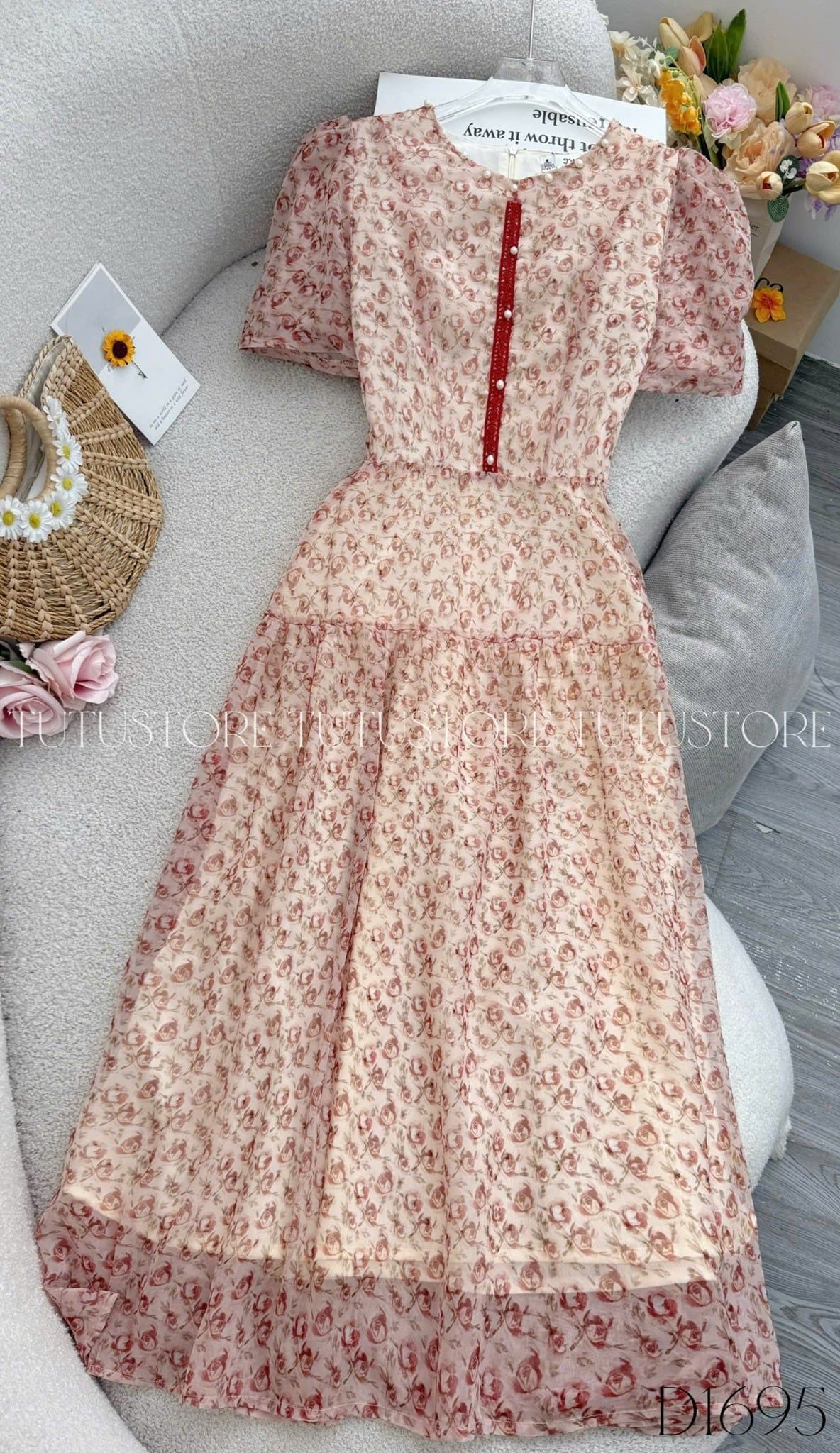 Đầm Thiết Kế Cổ Tròn Dáng Xòe Dài Hoa Nhí Đi Chơi TuTu Store Mã D1695