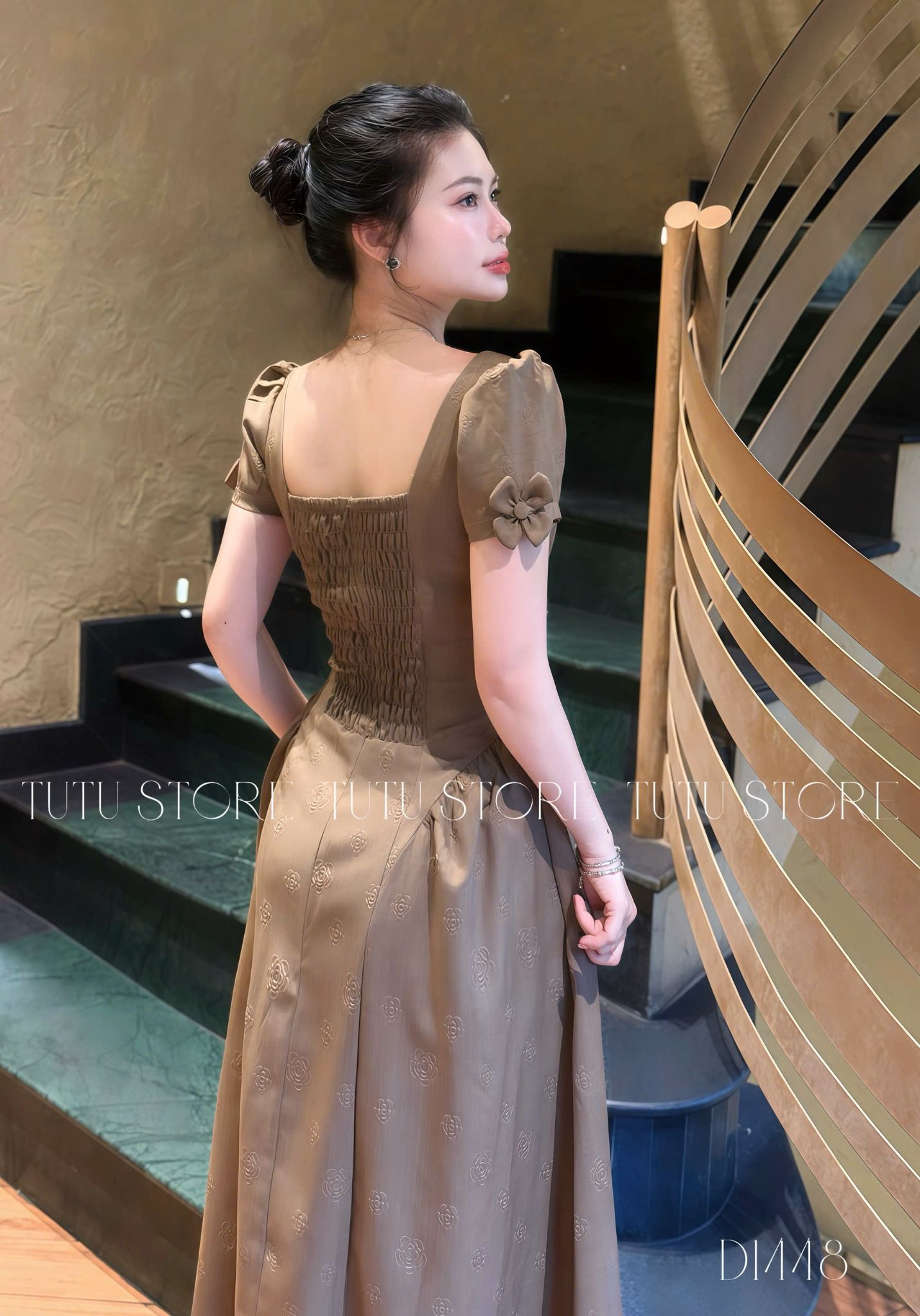 Đầm Bố Dập Hoa Thiết Kế TuTu Store Phù Hợp Công Sở Dành Cho Nữ - Mã D1448