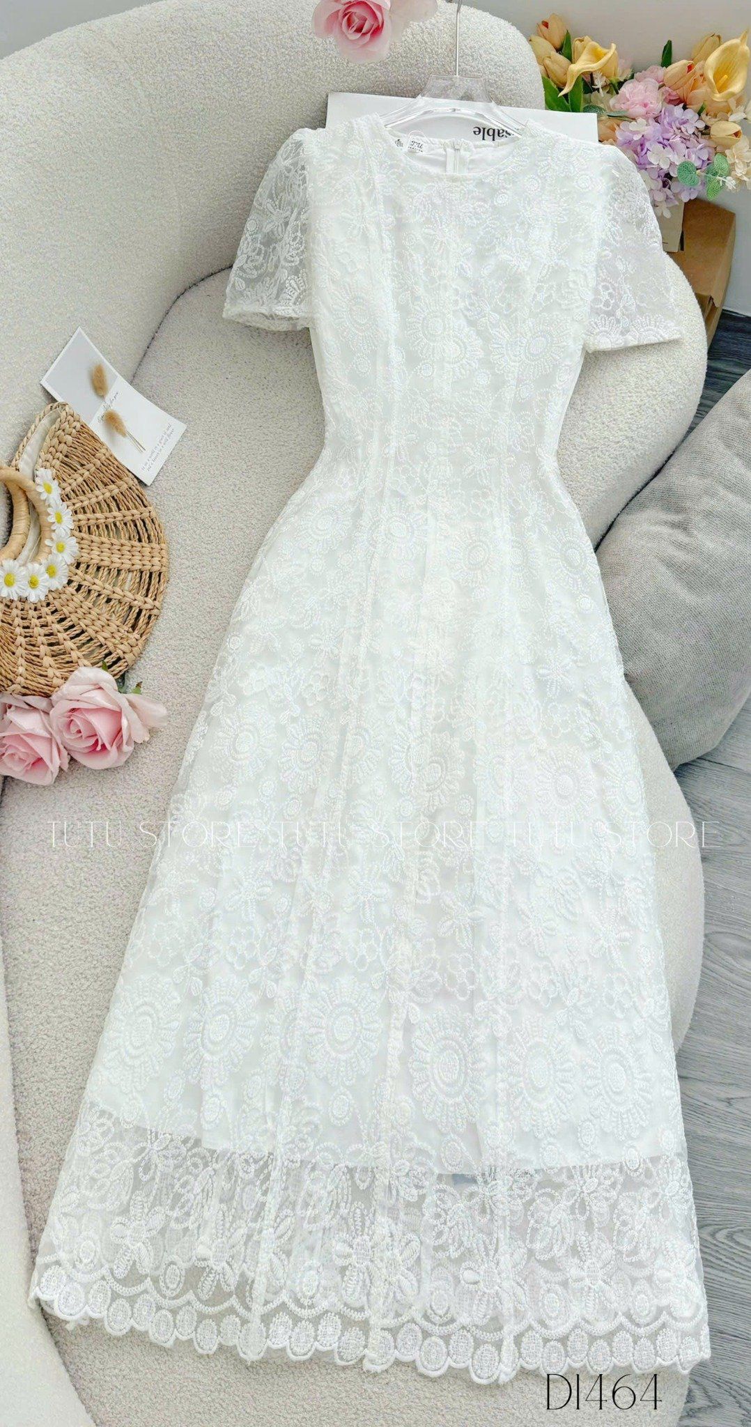 Đầm Ren Cotton Thiết Kế TuTu Store Phù Hợp Đi Làm Dành Cho Nữ - Mã D1464