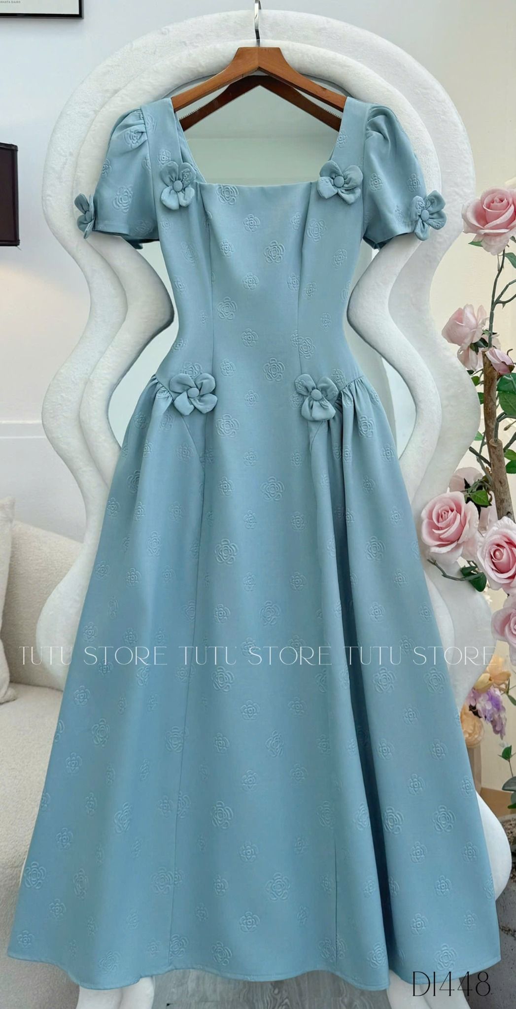 Đầm Bố Dập Hoa Thiết Kế TuTu Store Phù Hợp Công Sở Dành Cho Nữ - Mã D1448