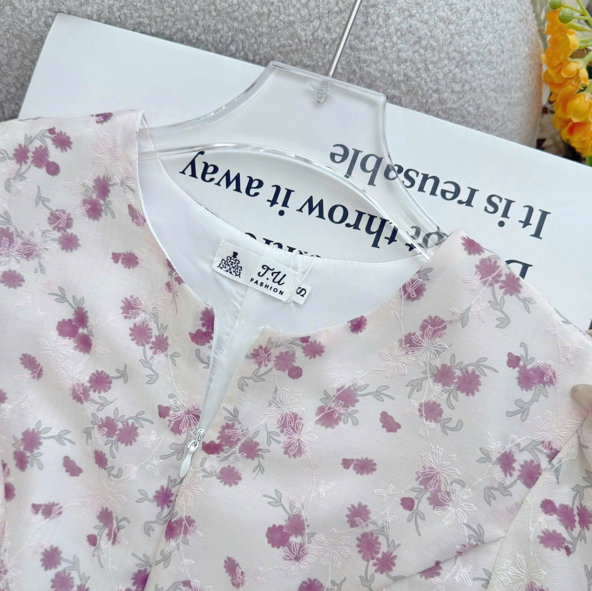 Đầm Hoa Thiết Kế Khóa Trước Dáng Xòe Tay Bí Bồng Xinh Đi Chơi TuTu Store Mã D1691