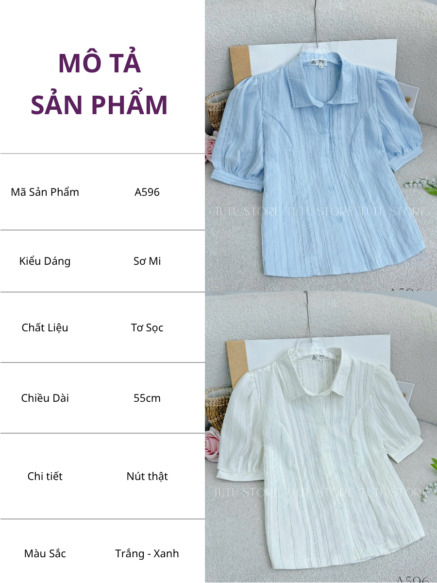 Áo Tơ Sọc Thiết Kế TuTu Store Phù Hợp Đi Làm Dành Cho Nữ - Mã A596