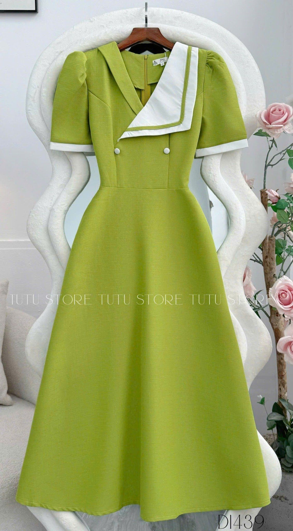 Đầm Linen Gân Thiết Kế TuTu Store Phù Hợp Công Sở Dành Cho Nữ - Mã D1439