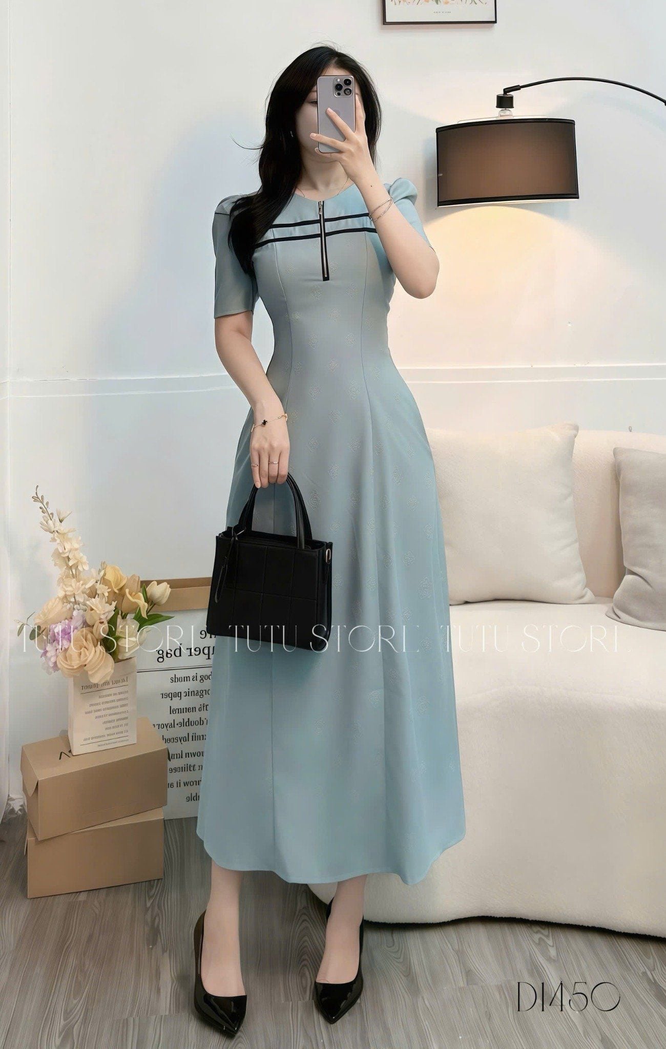 Đầm Bố Dập Hoa Thiết Kế TuTu Store Phù Hợp Đi Tiệc Dành Cho Nữ - Mã D1450