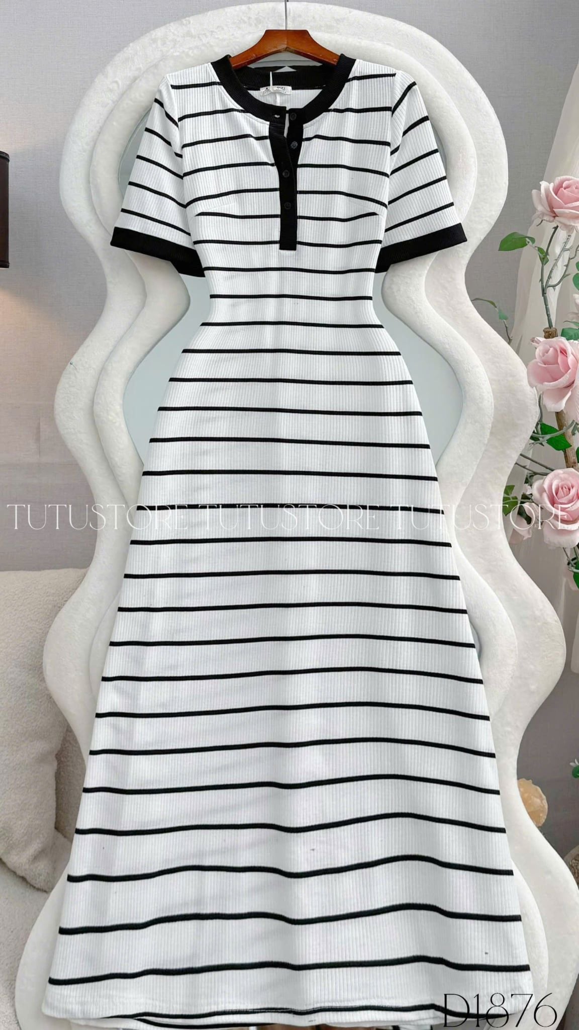 Đầm Thiết Kế Cổ Tròn Sọc Ngang Dáng Chữ A Đầm Đi Tiệc TuTu Store Mã D1876