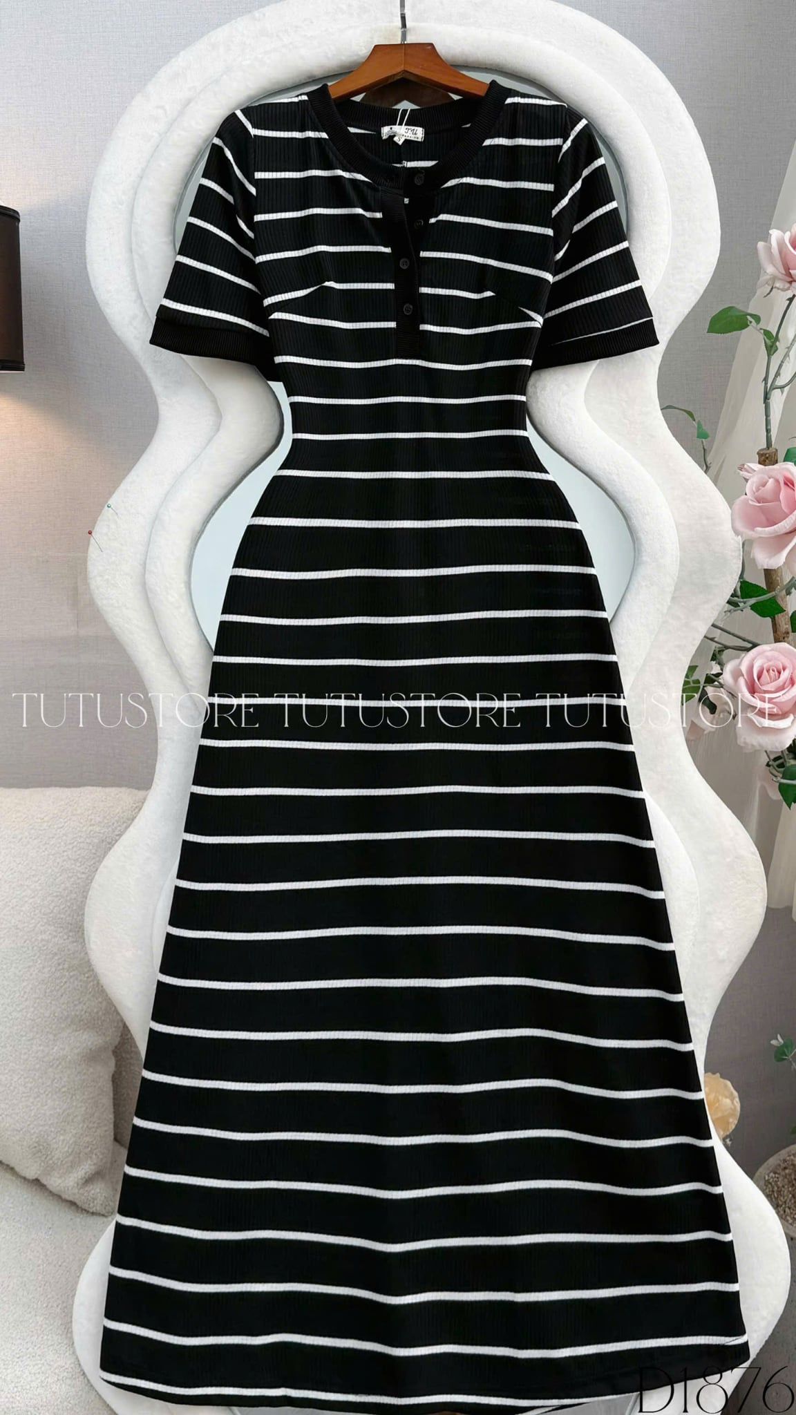 Đầm Thiết Kế Cổ Tròn Sọc Ngang Dáng Chữ A Đầm Đi Tiệc TuTu Store Mã D1876