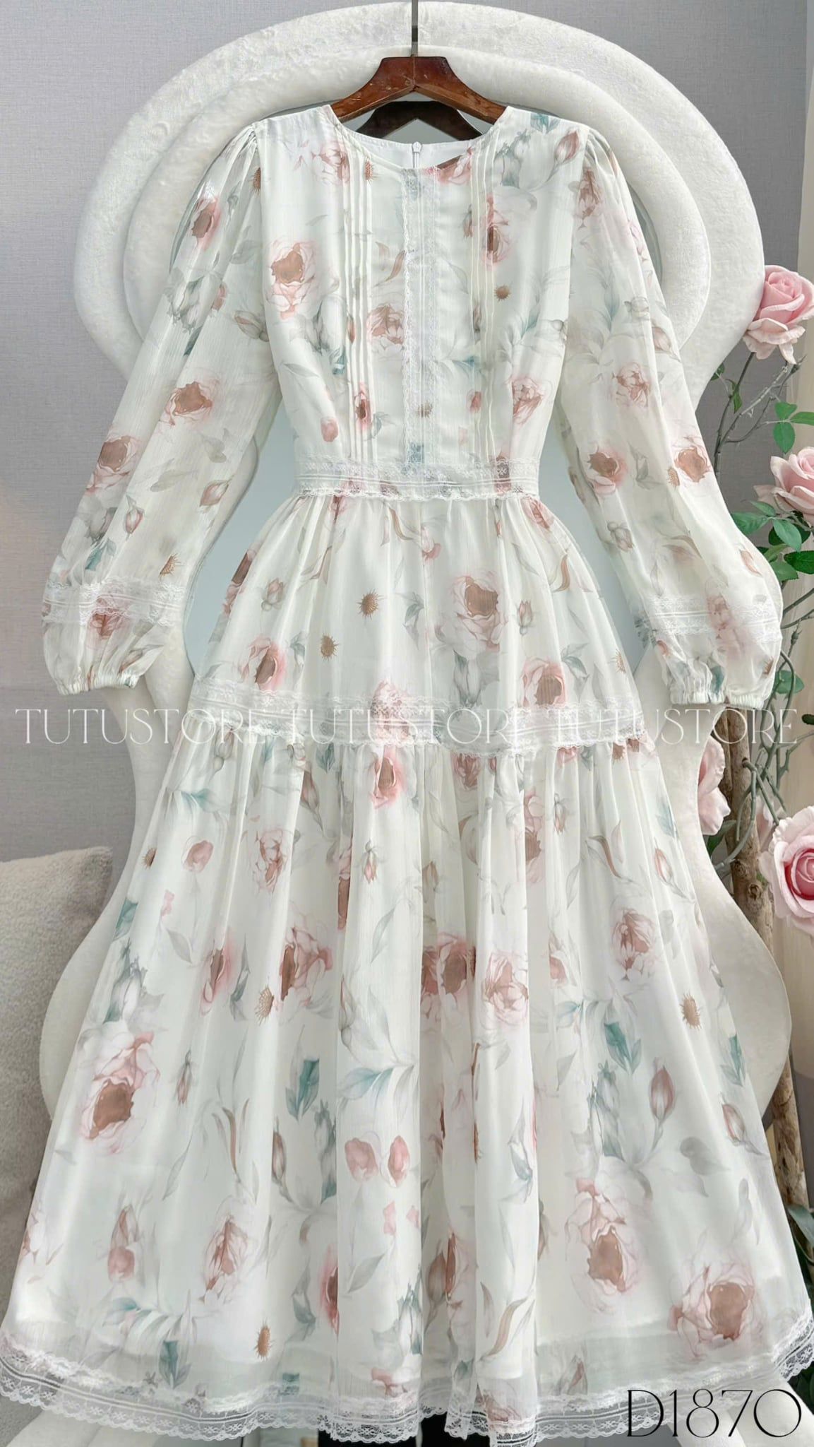 Đầm Thiết Kế Cổ Tròn Tay Dài Dáng Ngắn Đầm Đi Tiệc TuTu Store Mã D1870