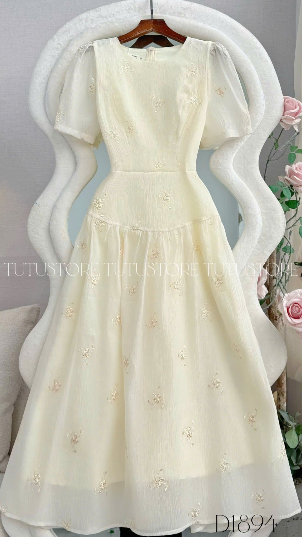 Đầm Thiết Kế Cổ Tròn Dáng Dài Chiết Eo Xinh Xắn Đầm Đi Tiệc TuTu Store Mã D1894