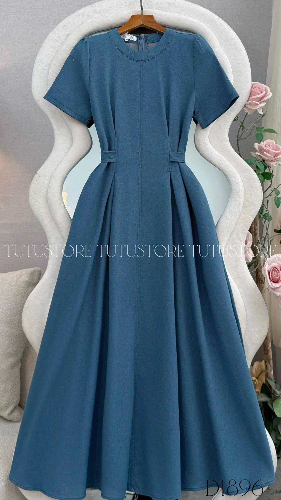 Đầm Thiết Kế Cổ Tròn Dán Xòe Có Dây Buộc Eo Đầm Đi Tiệc TuTu Store Mã D1896