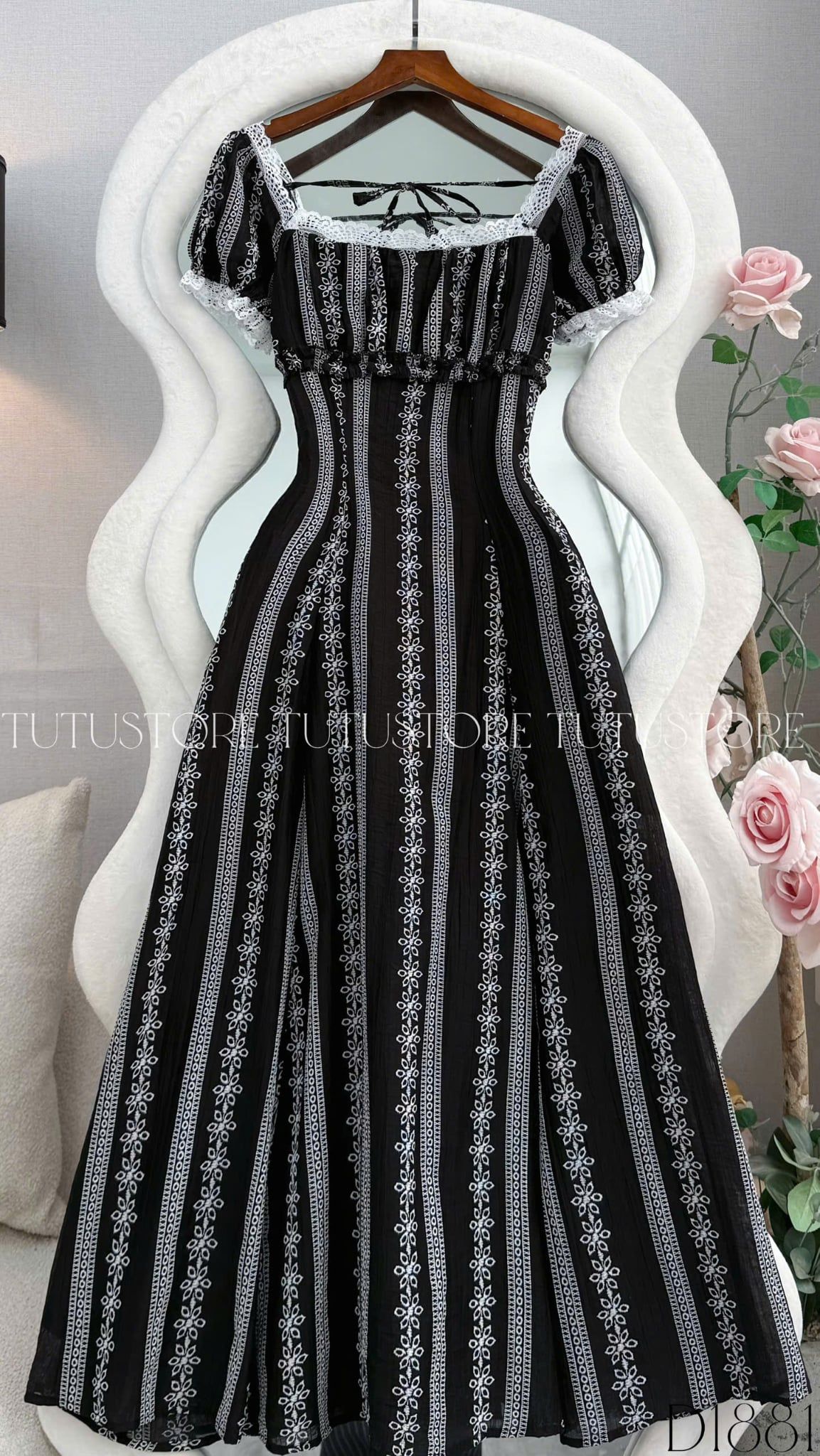Đầm Thiết Kế Cổ Vuông Dáng Xòe Dài Đầm Đi Tiệc TuTu Store Mã D1881