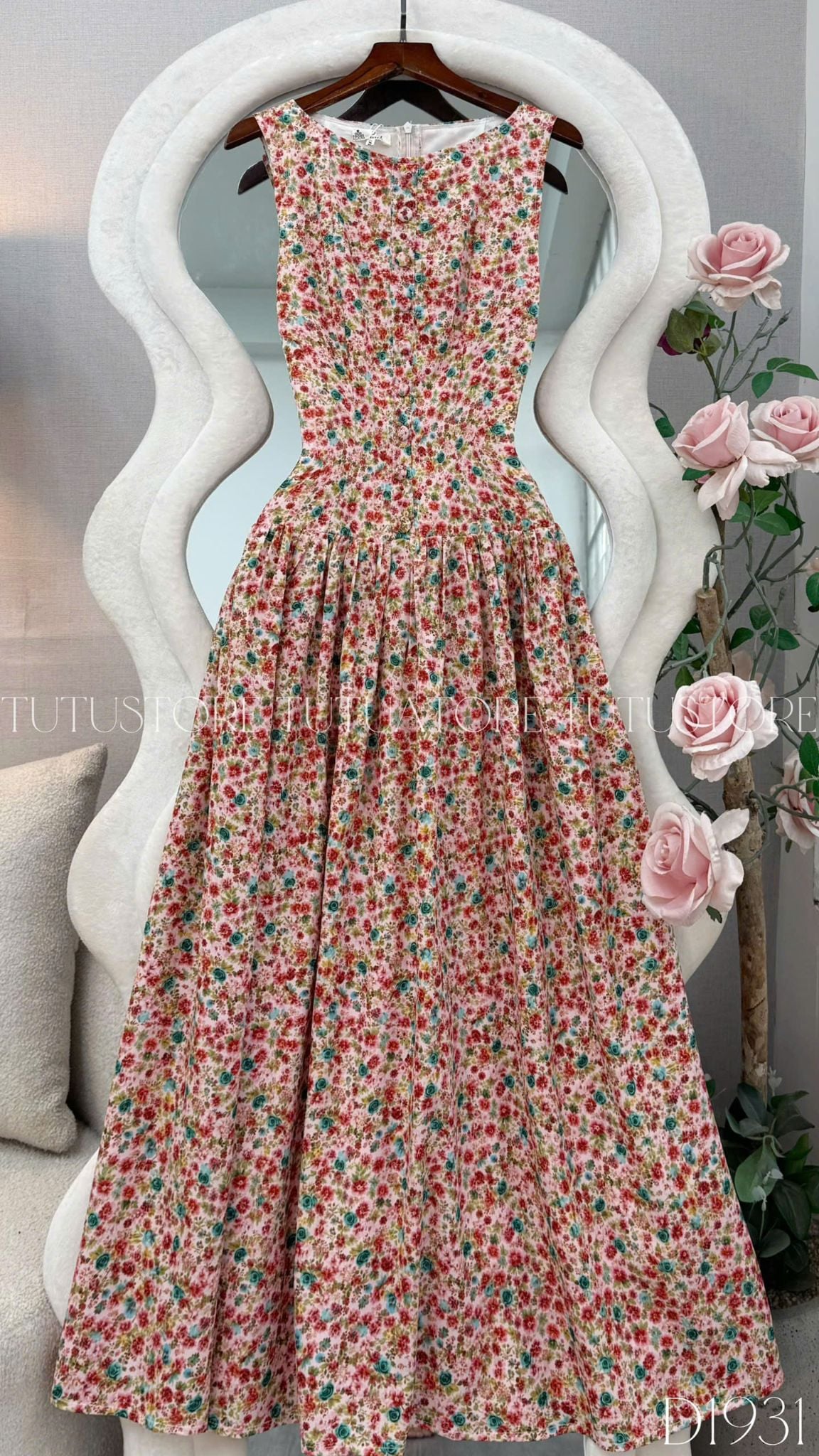 Đầm Thiết Kế Cổ Thuyền Dáng Xòe Hoa Nhí Đầm Đi Tiệc TuTu Store Mã D1931