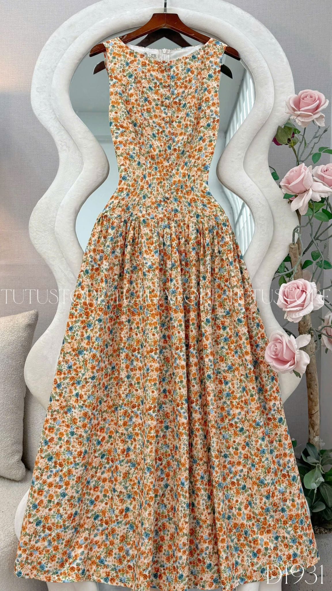 Đầm Thiết Kế Cổ Thuyền Dáng Xòe Hoa Nhí Đầm Đi Tiệc TuTu Store Mã D1931