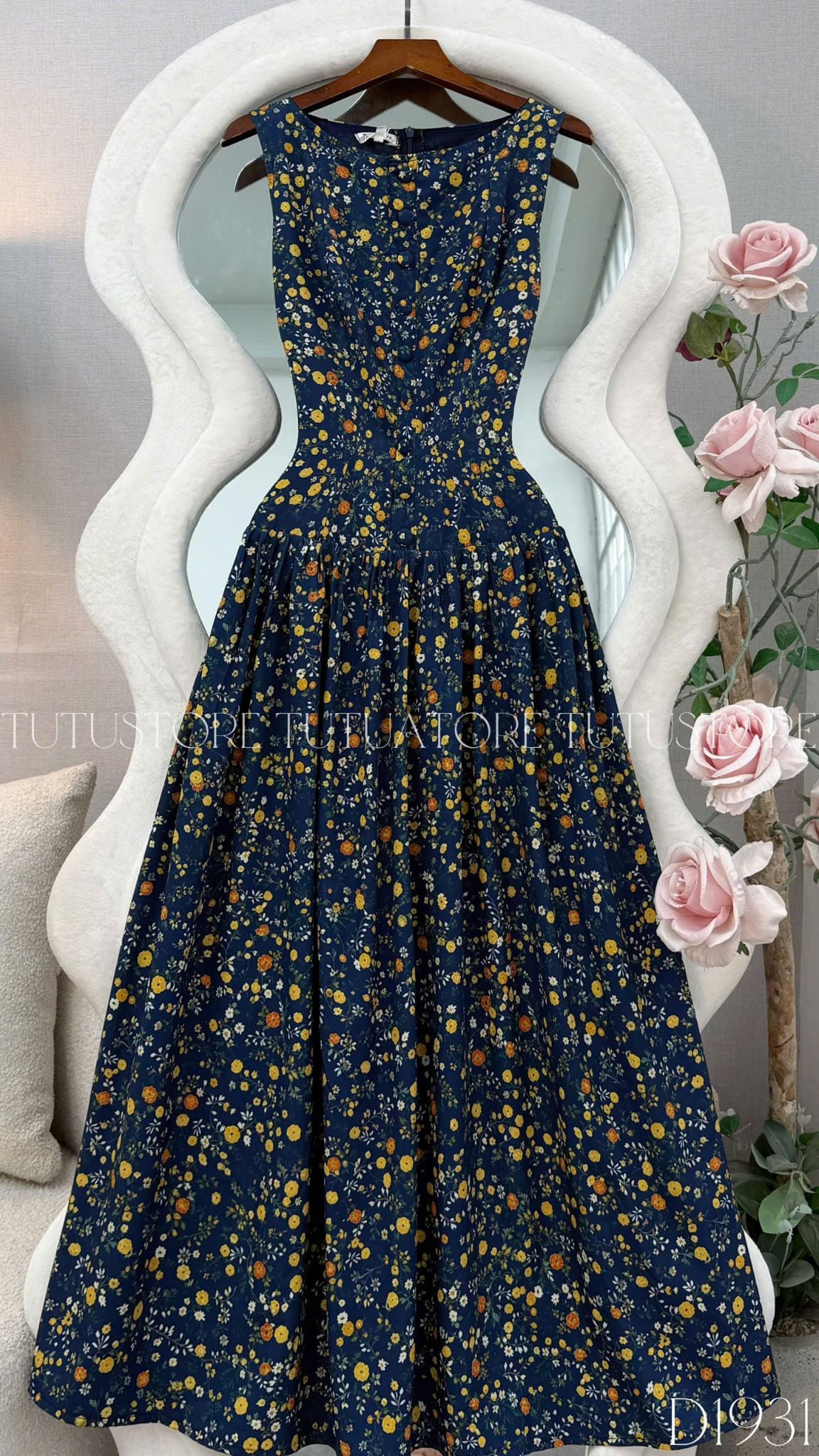 Đầm Thiết Kế Cổ Thuyền Dáng Xòe Hoa Nhí Đầm Đi Tiệc TuTu Store Mã D1931
