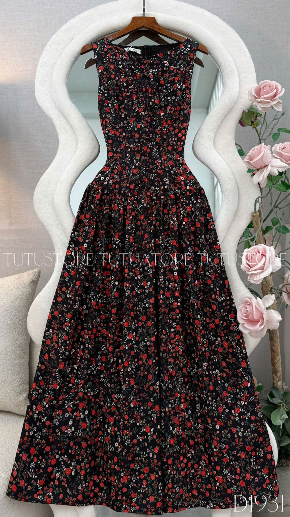 Đầm Thiết Kế Cổ Thuyền Dáng Xòe Hoa Nhí Đầm Đi Tiệc TuTu Store Mã D1931
