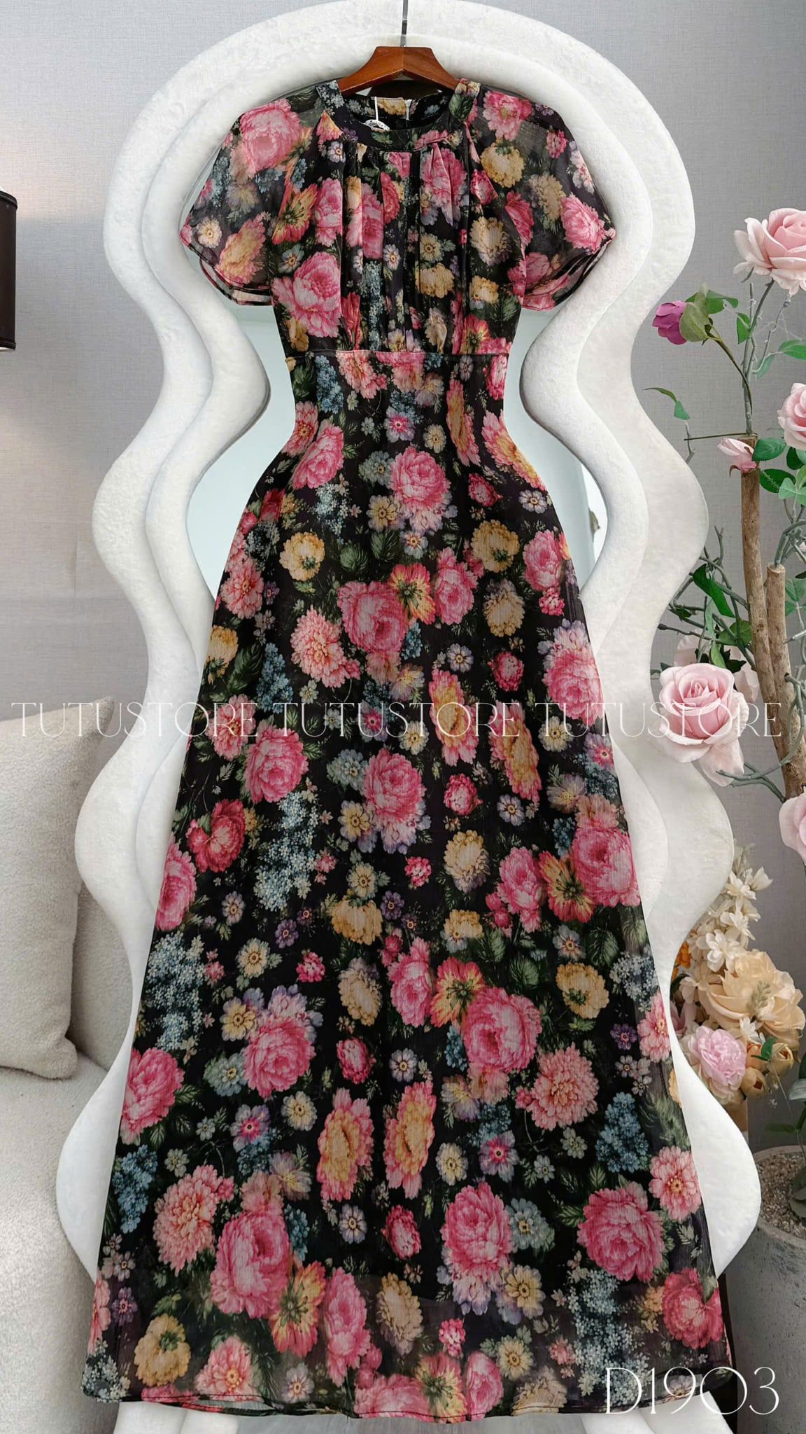 Đầm Thiết Kế Cổ Tròn Nhấn Eo Xinh Dáng Dài Đầm Đi Tiệc TuTu Store Mã D1903