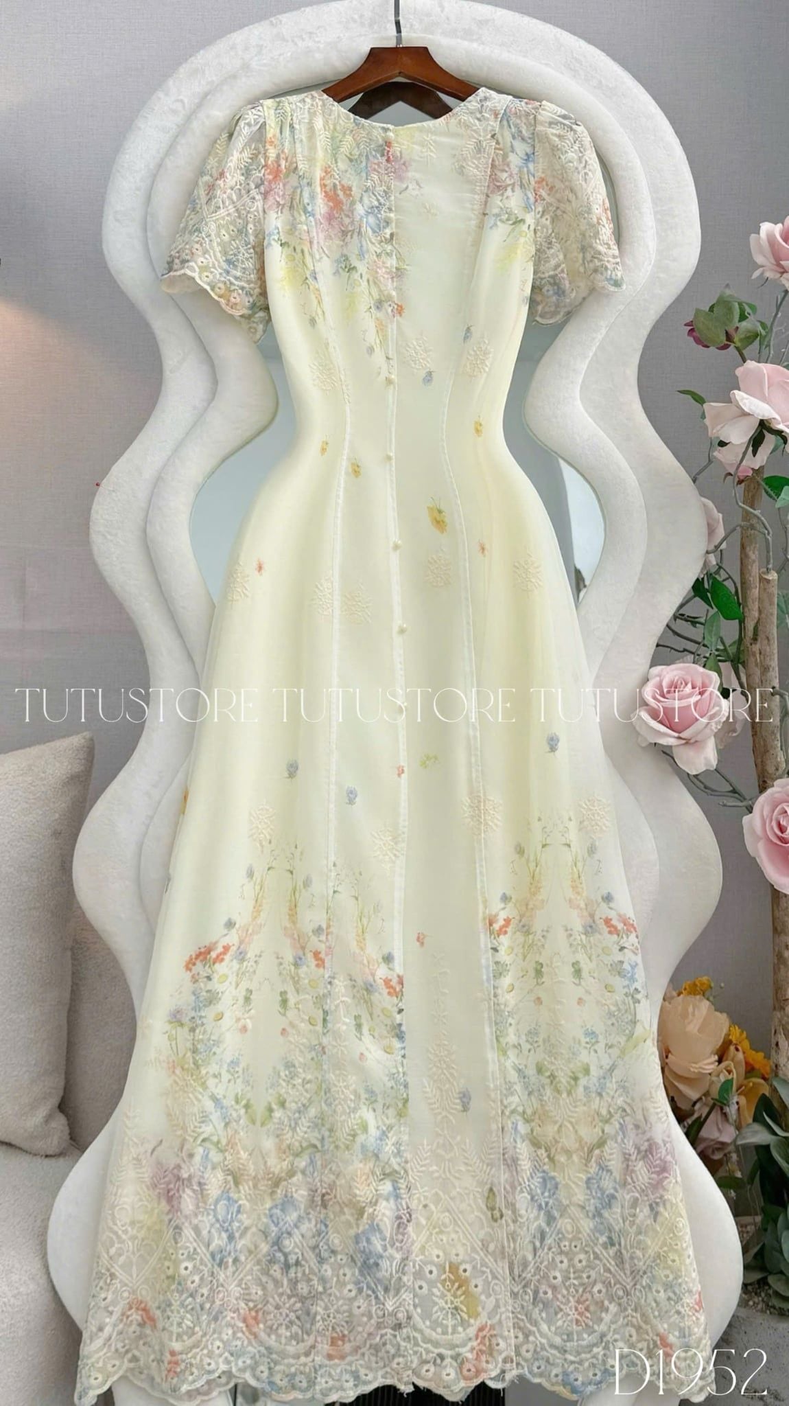 Đầm Thiết Kế Cổ Tròn Dính Nút Dáng Dài Form A Đi Tiệc TuTu Store Mã D1952