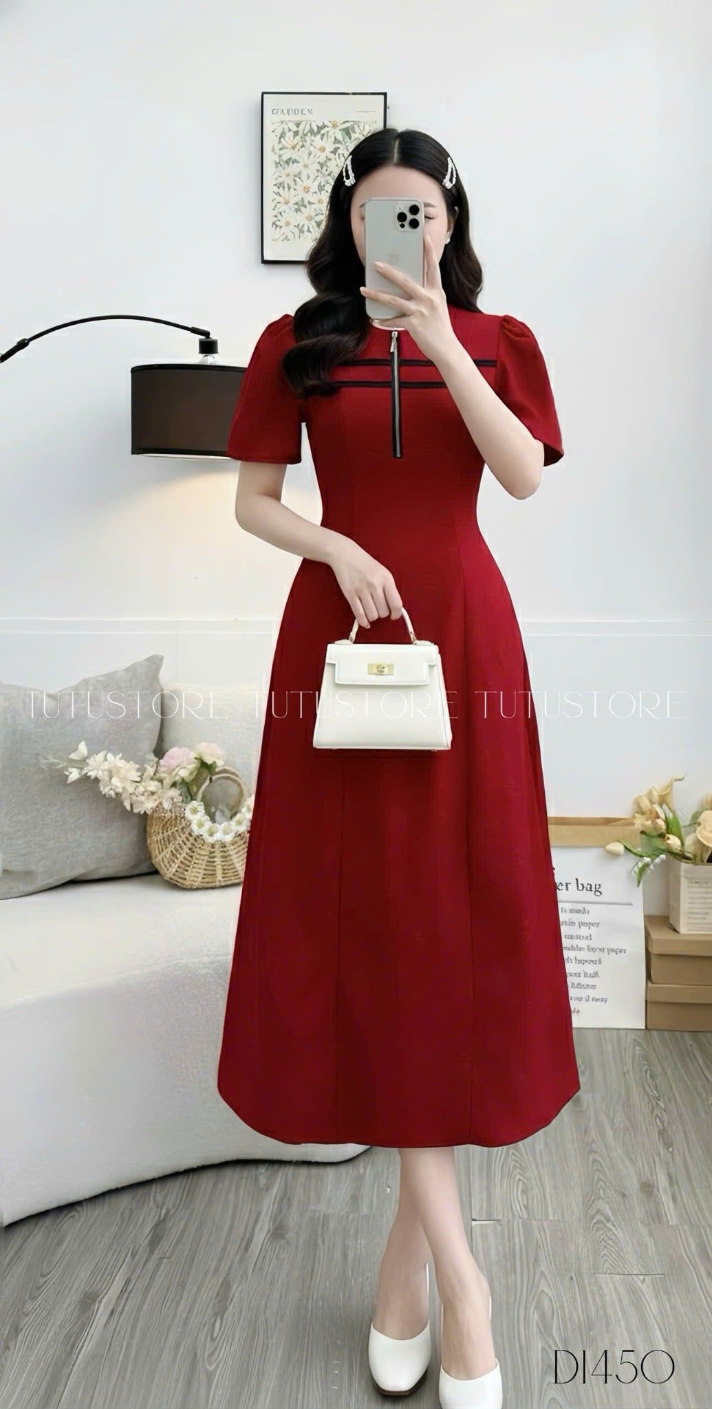 Đầm Bố Dập Hoa Thiết Kế TuTu Store Phù Hợp Đi Tiệc Dành Cho Nữ - Mã D1450