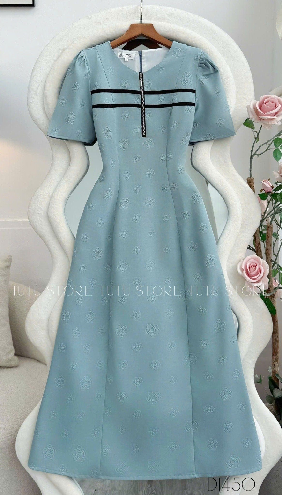 Đầm Bố Dập Hoa Thiết Kế TuTu Store Phù Hợp Đi Tiệc Dành Cho Nữ - Mã D1450