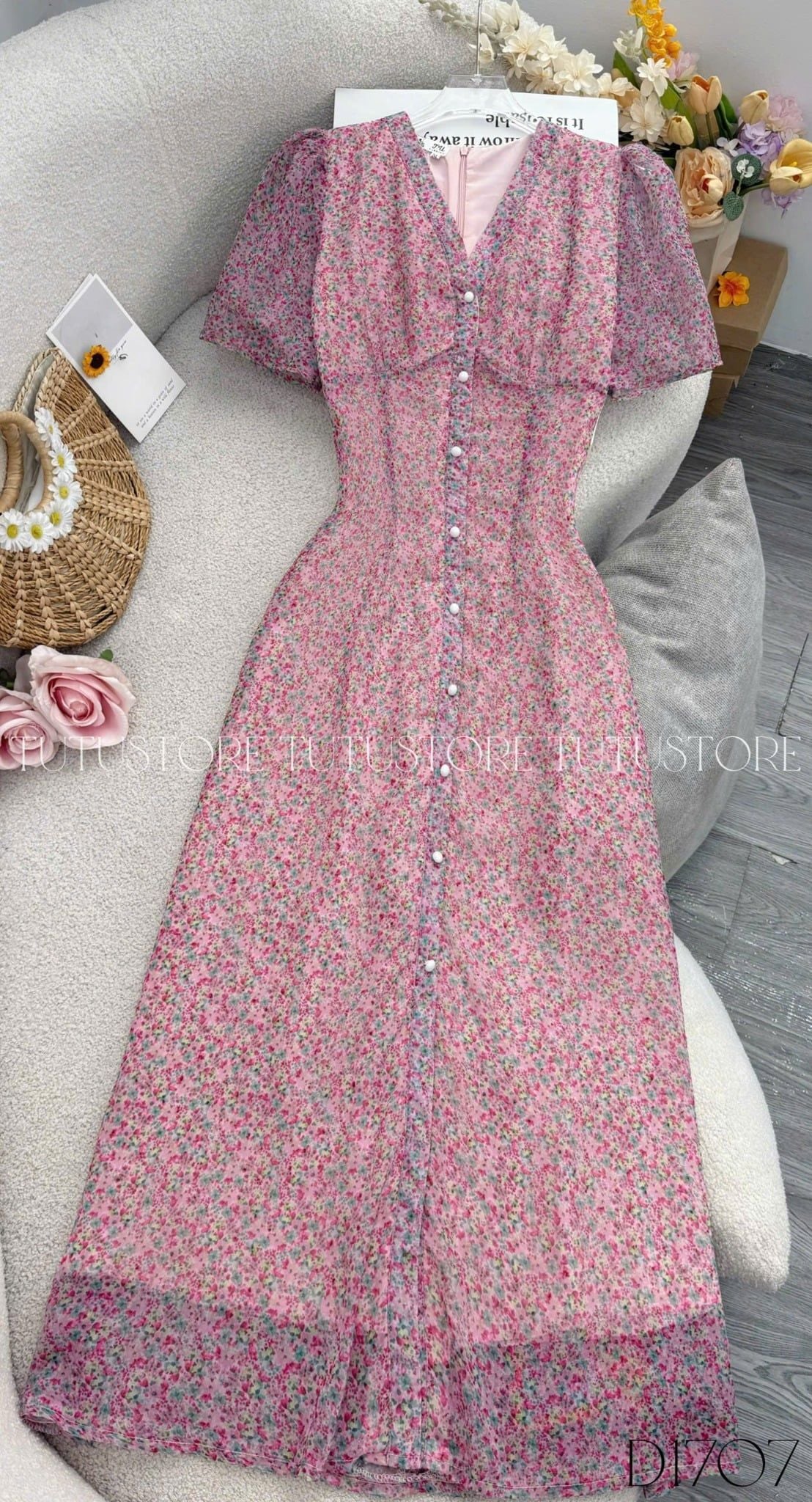 Đầm Hoa Thiết Kế Cổ V Dáng Dài Đi Chơi TuTu Store Mã D1707