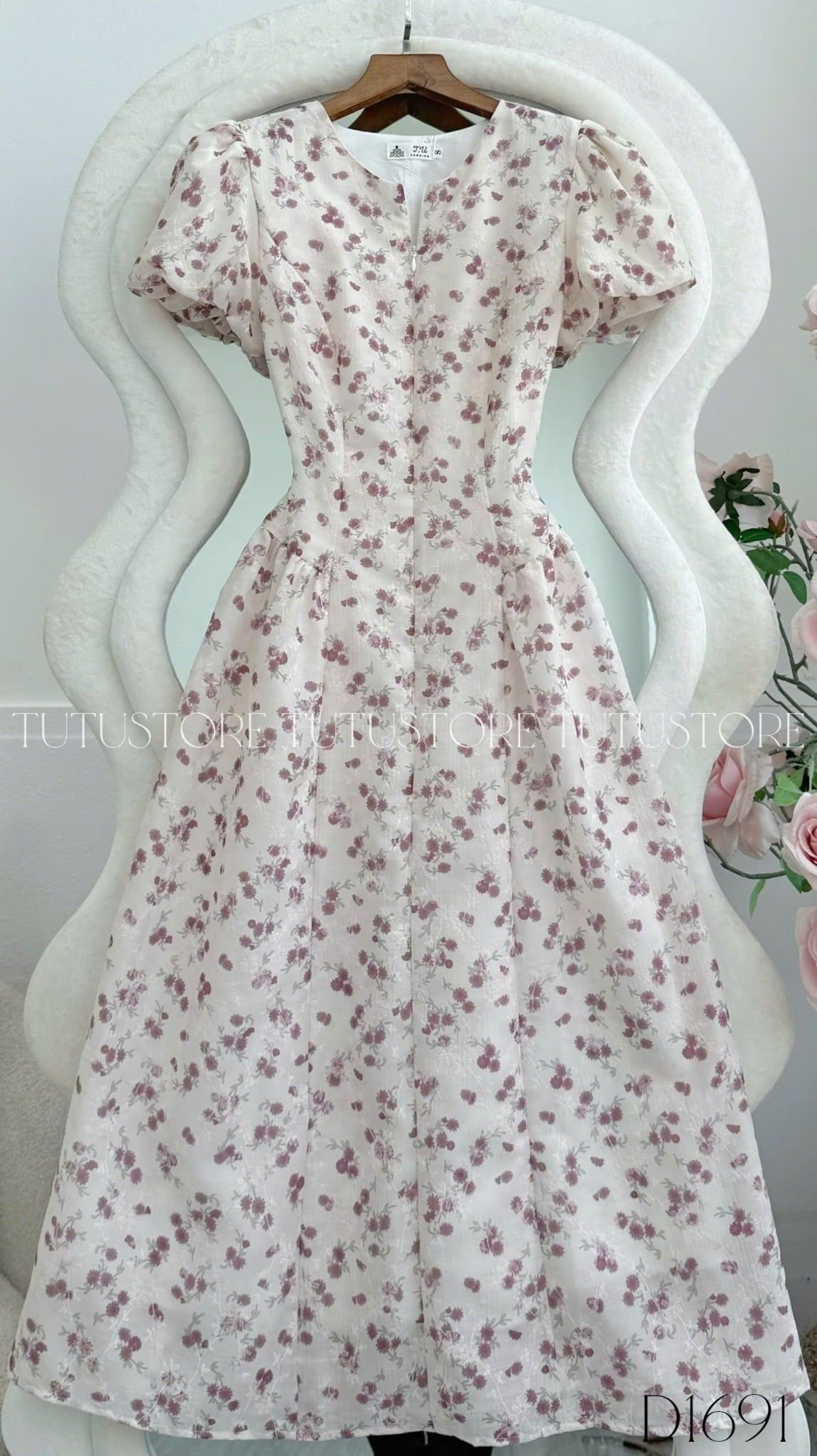 Đầm Hoa Thiết Kế Khóa Trước Dáng Xòe Tay Bí Bồng Xinh Đi Chơi TuTu Store Mã D1691
