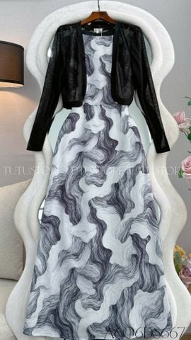 SET Áo Khoác Mỏng + Đầm Dài Thiết Kế Vân Sóng Đi Tiệc TuTu Store Mã SA606DS667